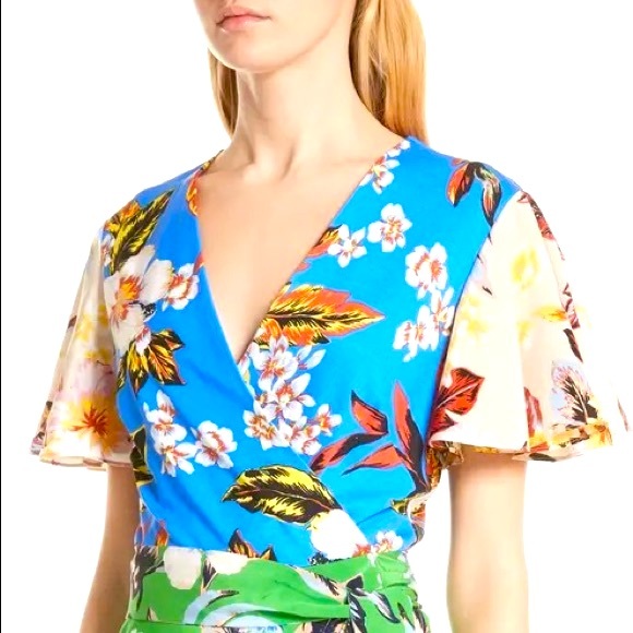 Diane von Furstenberg Flutter Sleeve Silk Wrap Dress - Picture 2 of 5